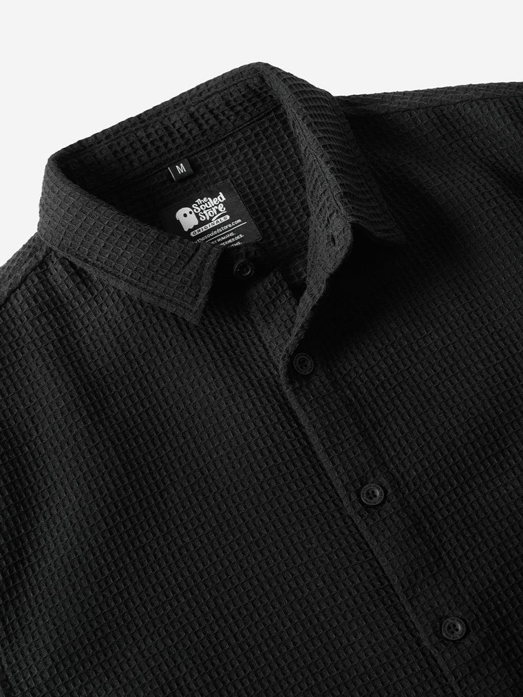 Solids: Midnight Black Men Textured Shirts