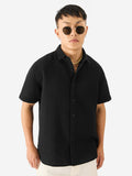 Solids: Midnight Black Men Textured Shirts