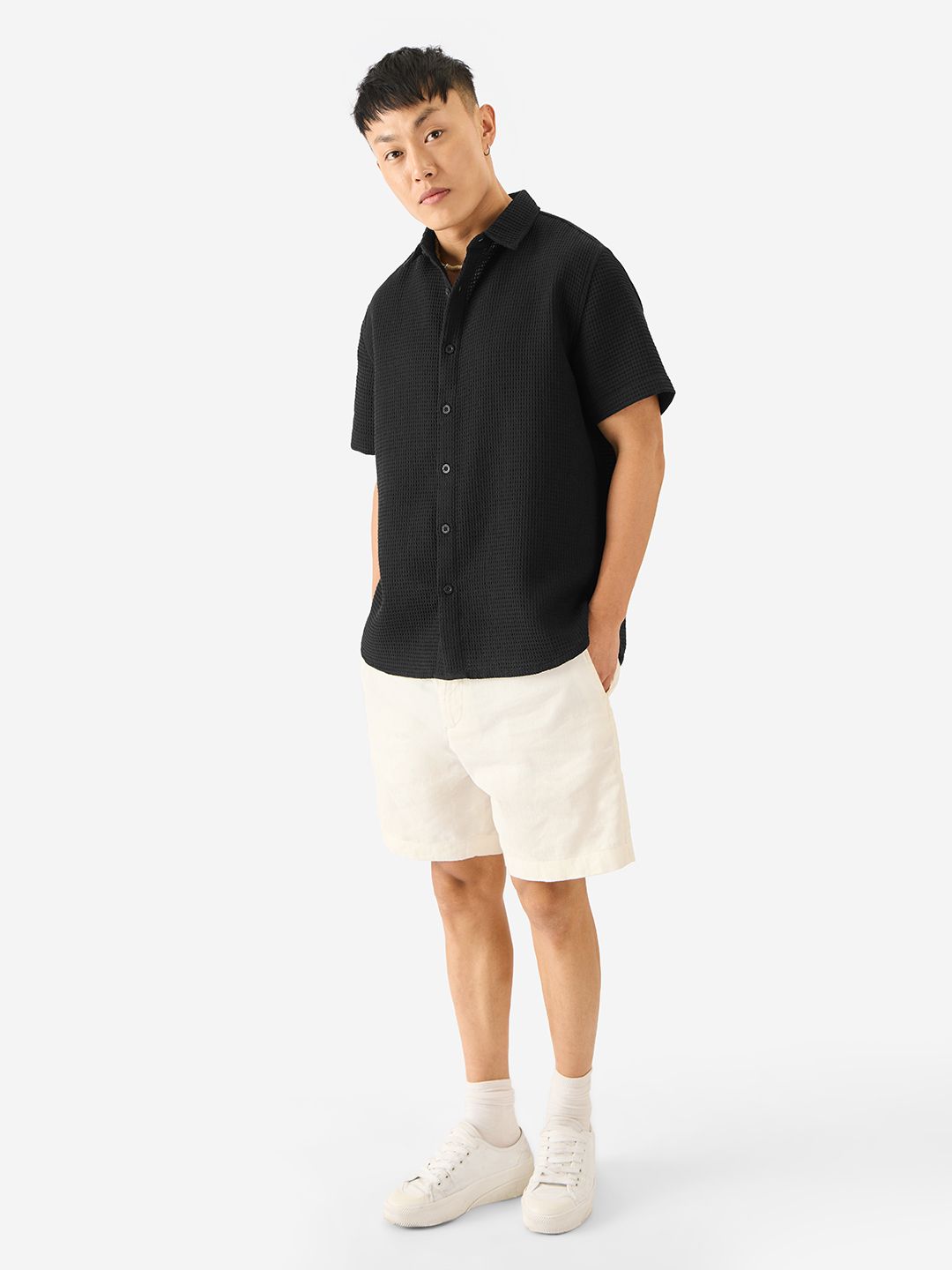 Solids: Midnight Black Men Textured Shirts
