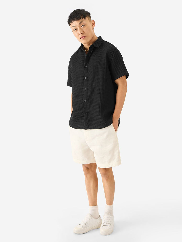 Solids: Midnight Black Men Textured Shirts