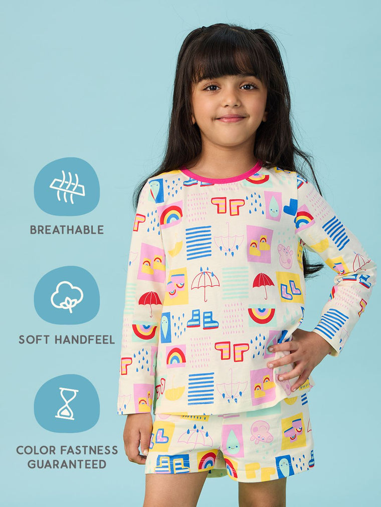 Peppa: Rainbow Splash Girls Cotton Full Sleeve T-Shirts (2-8 Yrs)