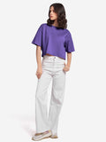 Street Solids: Purple Women Oversized Cropped T-Shirts