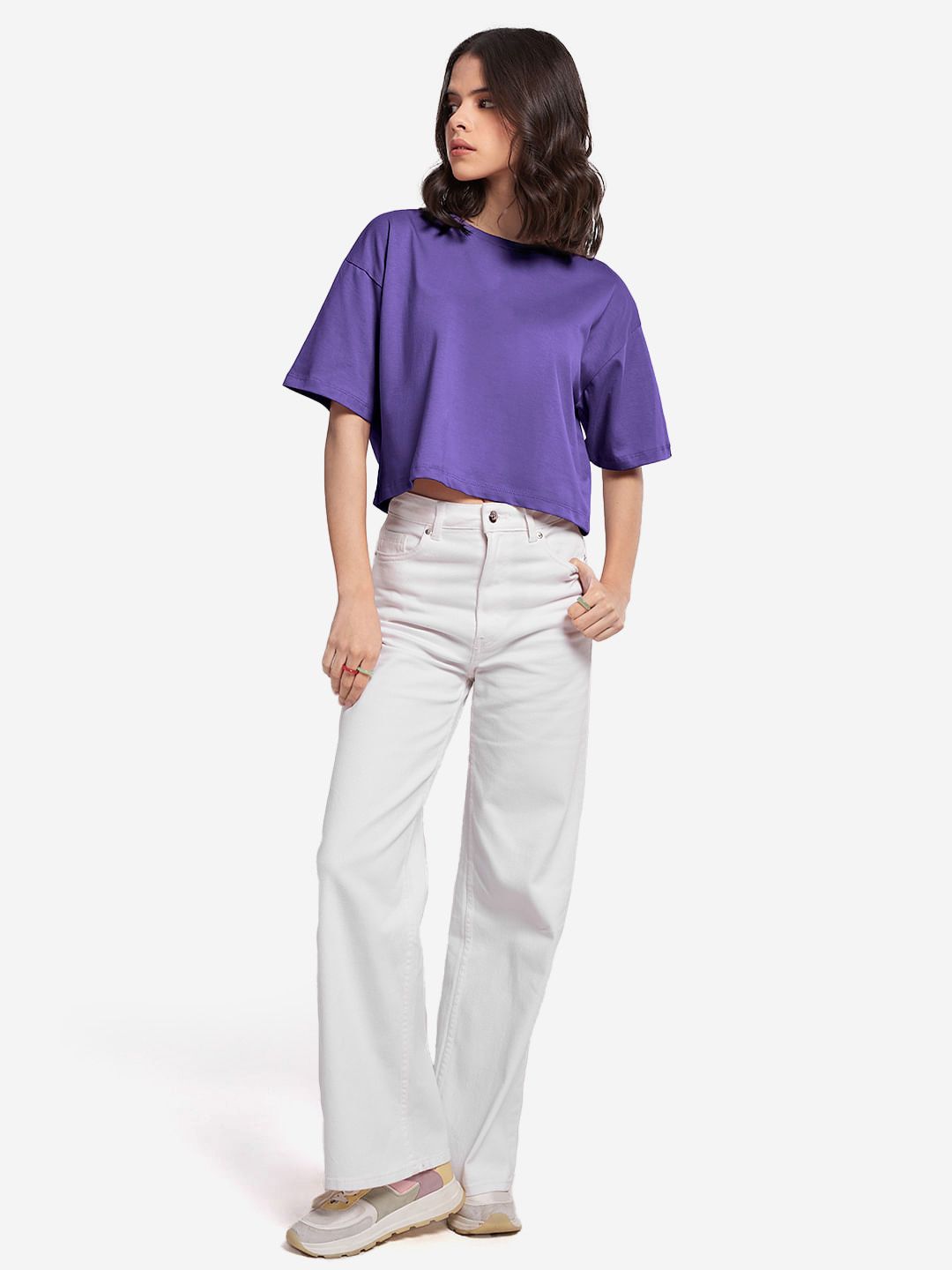 Street Solids: Purple Women Oversized Cropped T-Shirts