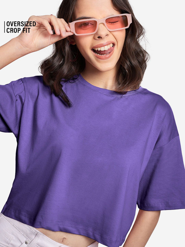 Street Solids: Purple Women Oversized Cropped T-Shirts