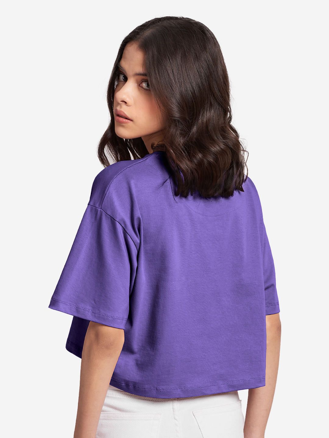 Street Solids: Purple Women Oversized Cropped T-Shirts