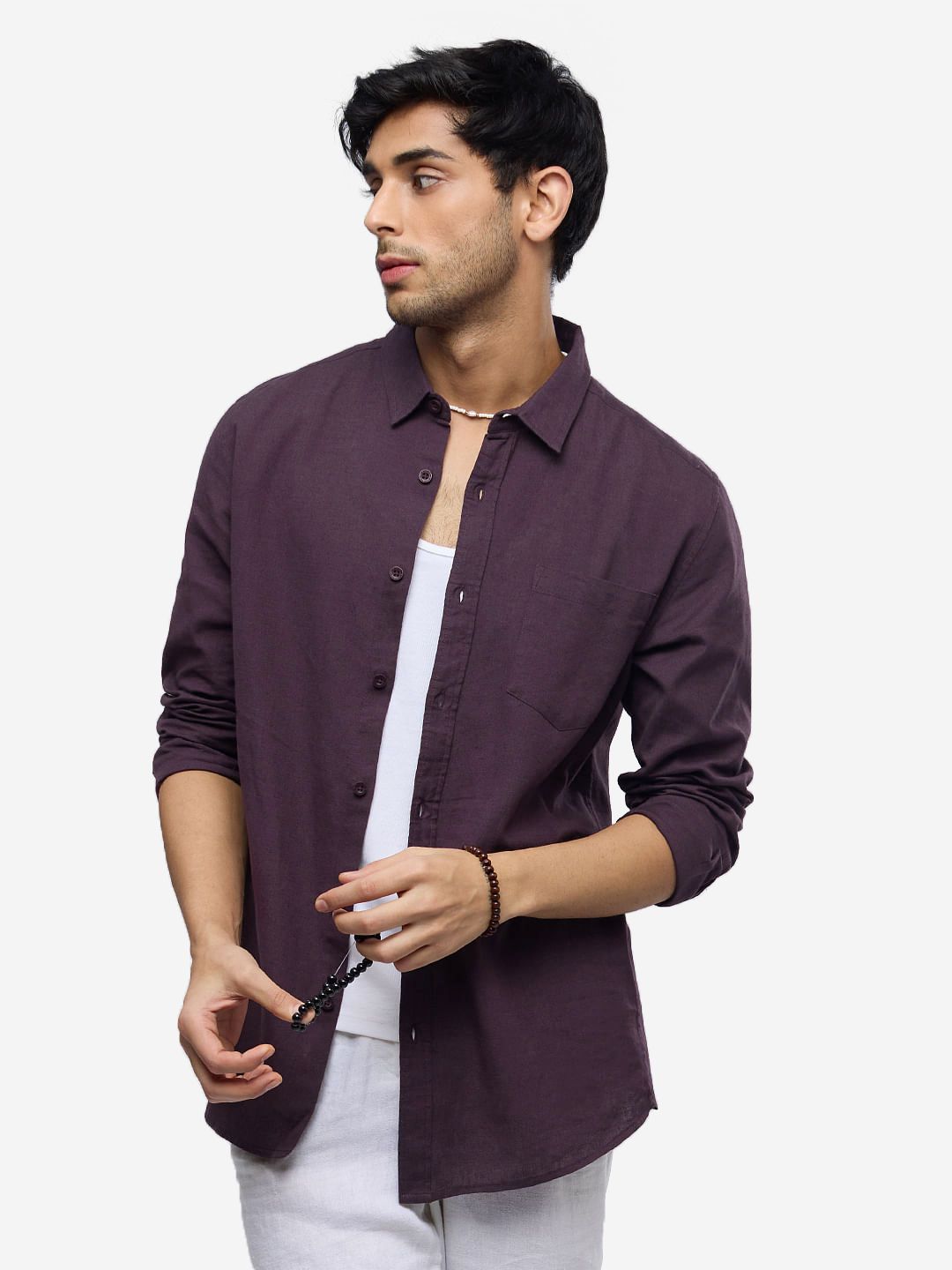 Cotton Linen: Berry Cotton Linen Shirts