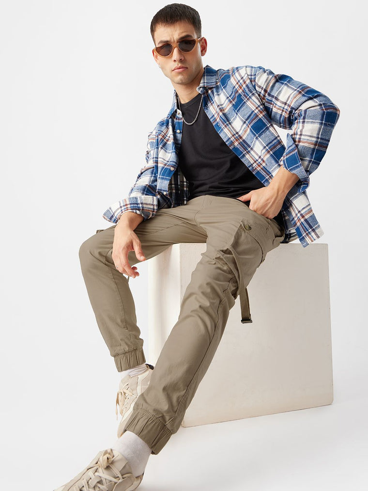 Solids: Beige Men Cargo Joggers