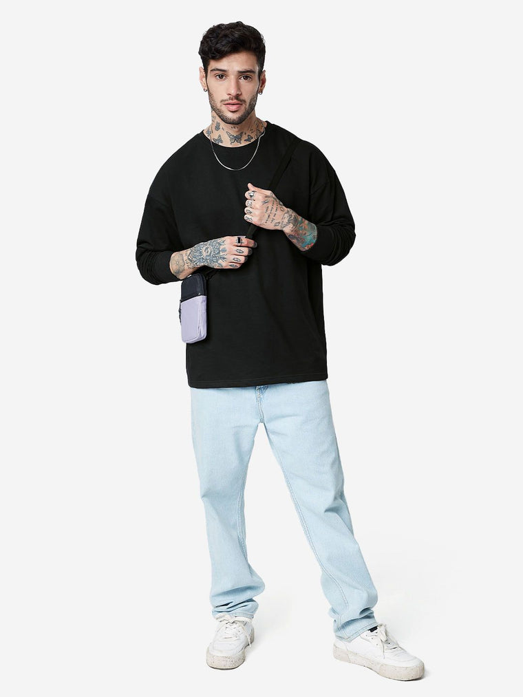 Solids: Black (Oversized) Oversized Full Sleeve T-Shirts