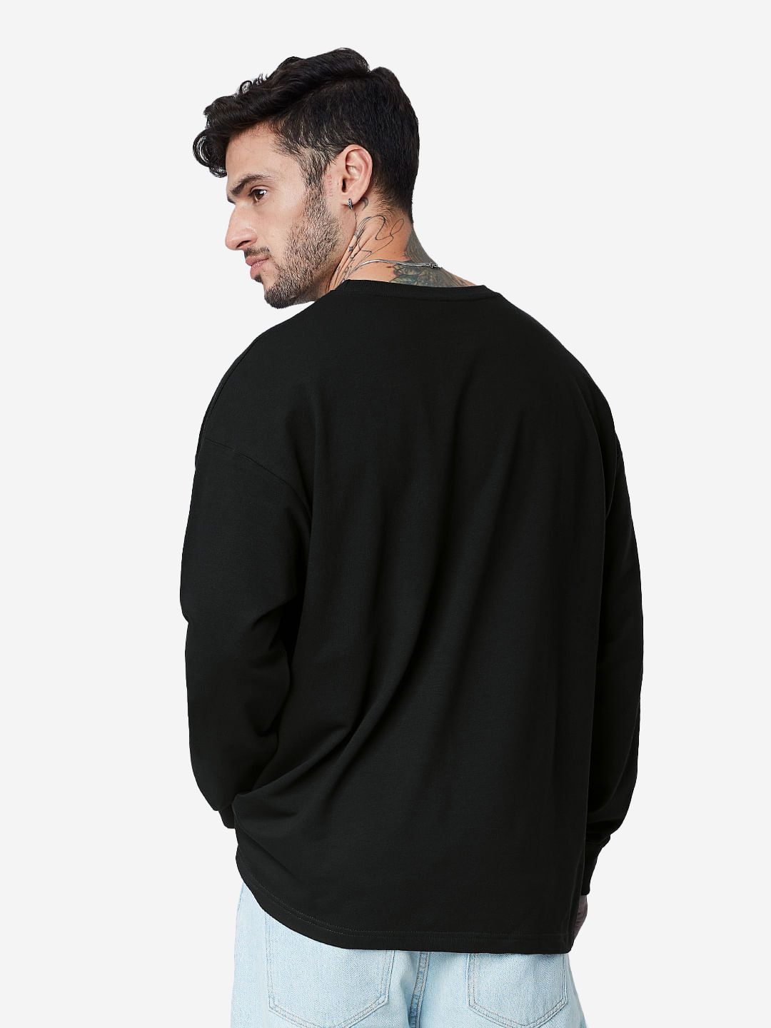 Solids: Black (Oversized) Oversized Full Sleeve T-Shirts