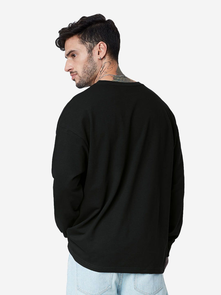 Solids: Black (Oversized) Oversized Full Sleeve T-Shirts