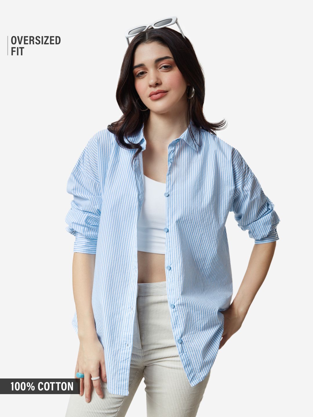 Stripe Shirt: Blue Women Oversized Shirts