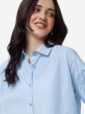 Stripe Shirt: Blue Women Oversized Shirts