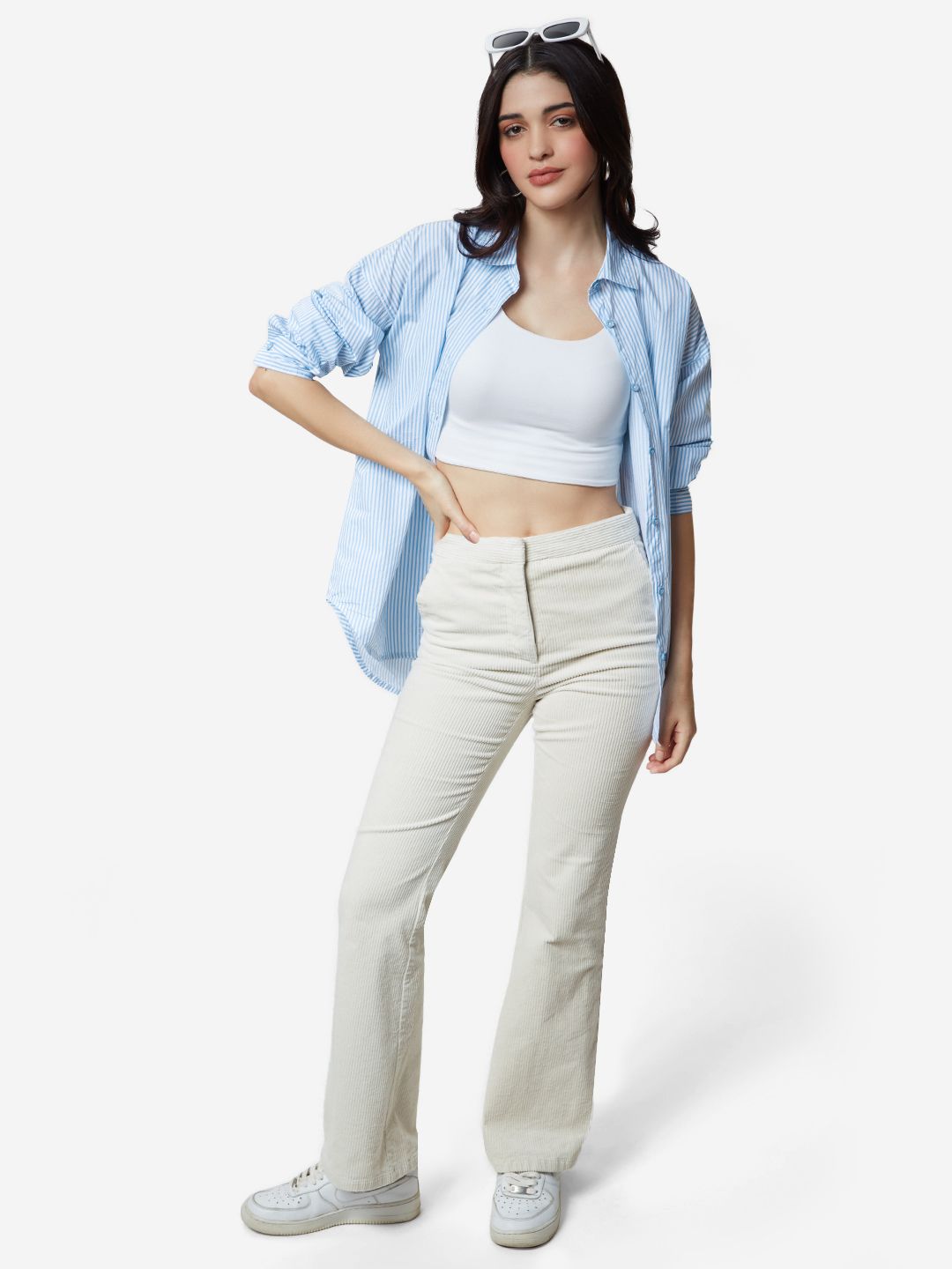 Stripe Shirt: Blue Women Oversized Shirts