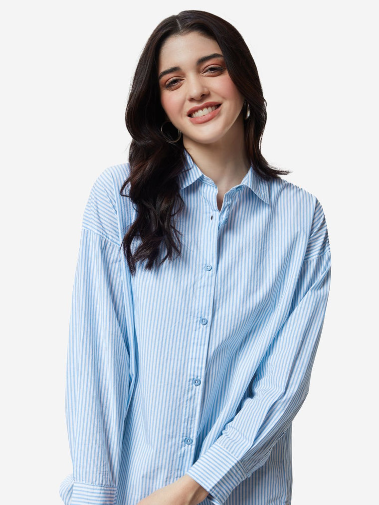 Stripe Shirt: Blue Women Oversized Shirts