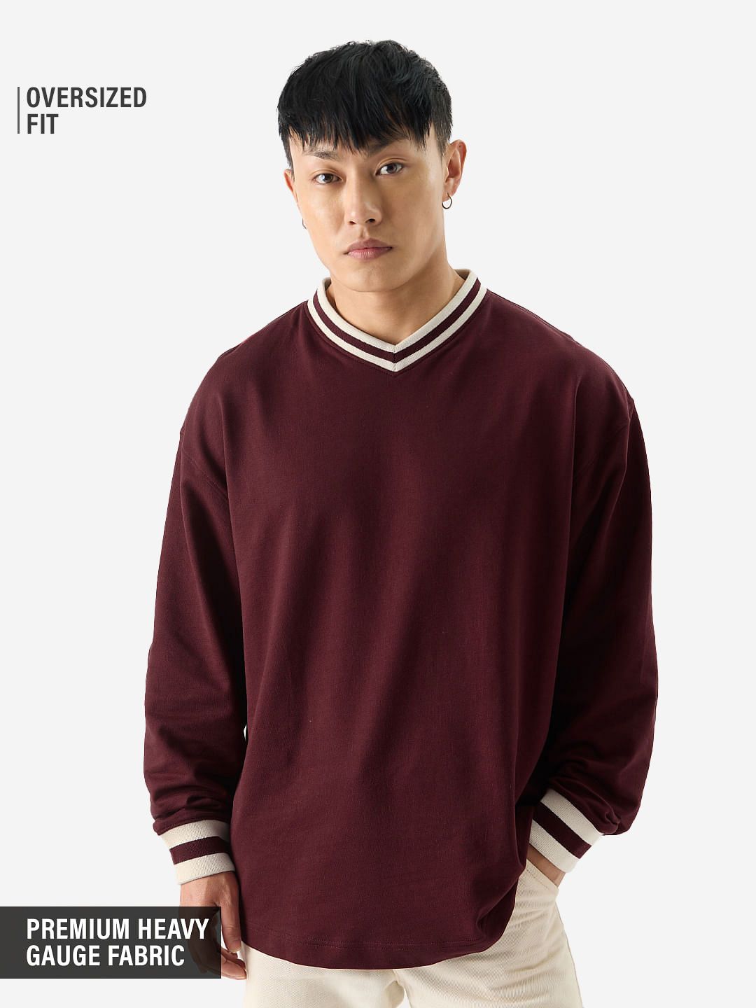 Solids: Burgundy Oversized Full Sleeve T-Shirts