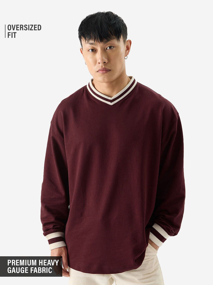 Solids: Burgundy Oversized Full Sleeve T-Shirts