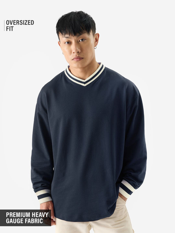 Solids: Navy Oversized Full Sleeve T-Shirts