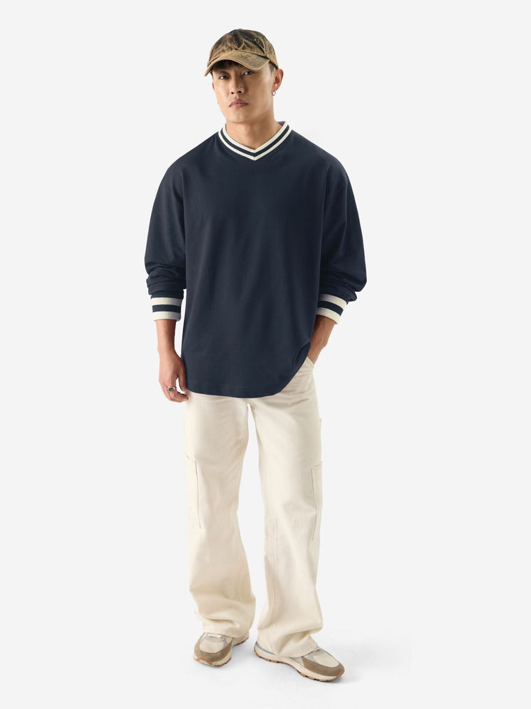 Solids: Navy Oversized Full Sleeve T-Shirts