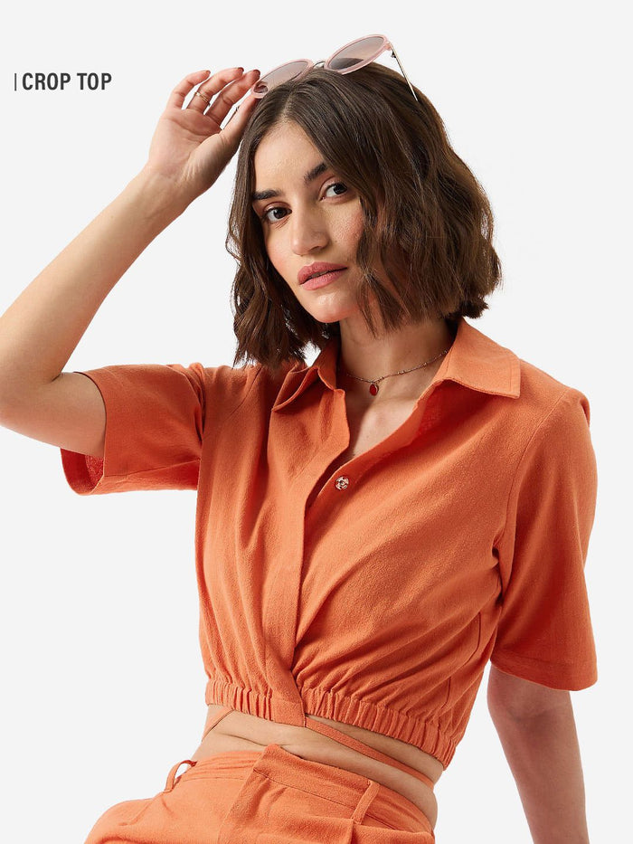 Solids: Rust Women Cropped Shirts