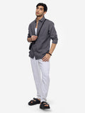 Cotton Linen: Dark Grey Cotton Linen Shirts