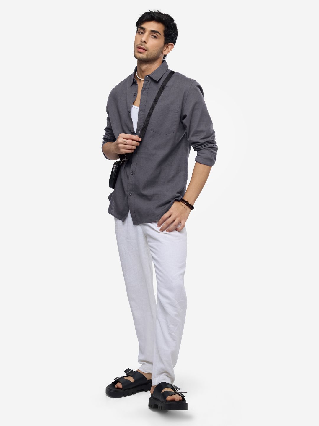 Cotton Linen: Dark Grey Cotton Linen Shirts