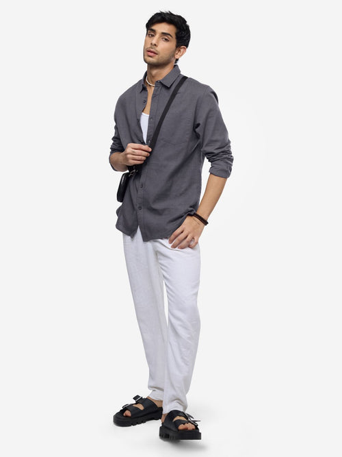 Cotton Linen: Dark Grey Cotton Linen Shirts