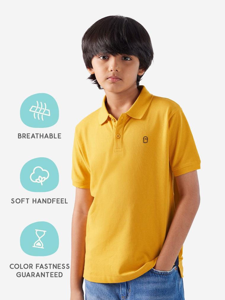 Solids: Mustard Boys Cotton Polo T-Shirts (2-8 Yrs)