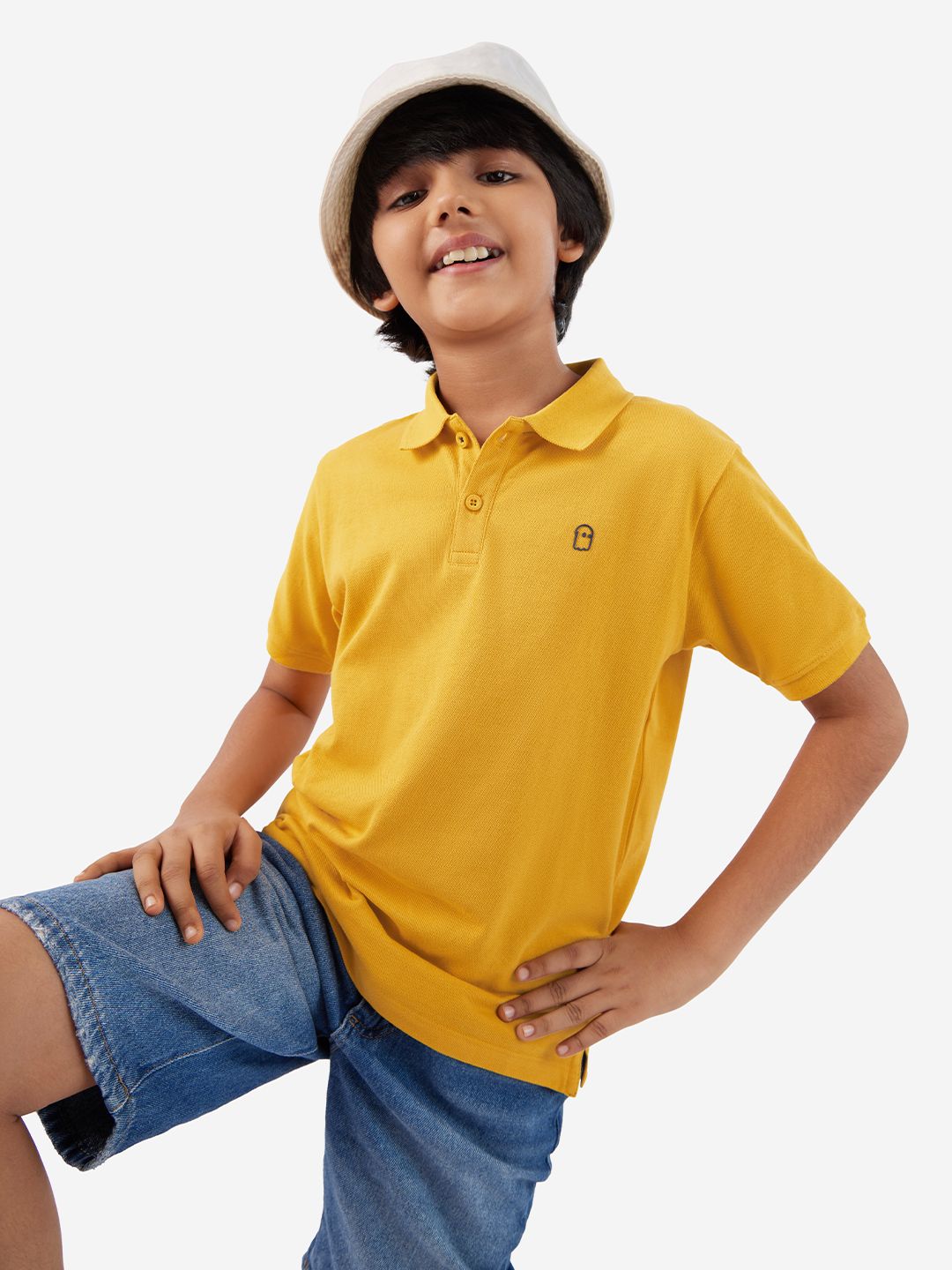 Solids: Mustard Boys Cotton Polo T-Shirts (2-8 Yrs)