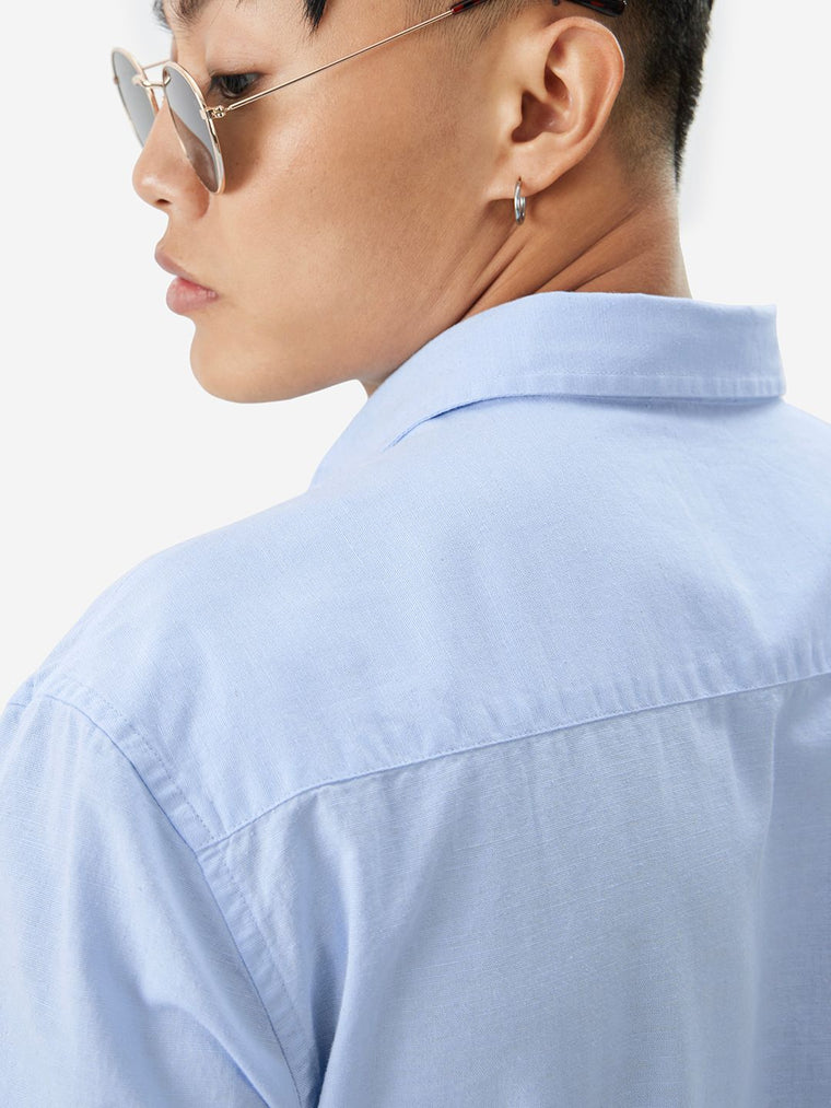 Cotton Linen: Sky Blue Cotton Linen Shirts