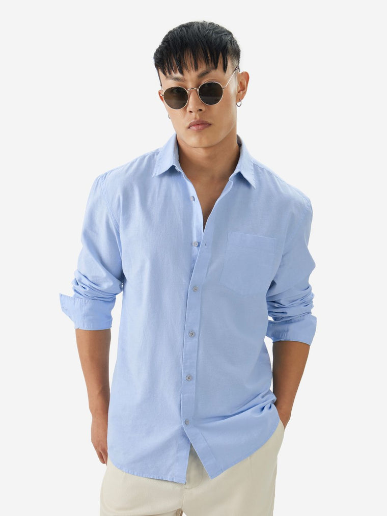 Cotton Linen: Sky Blue Cotton Linen Shirts