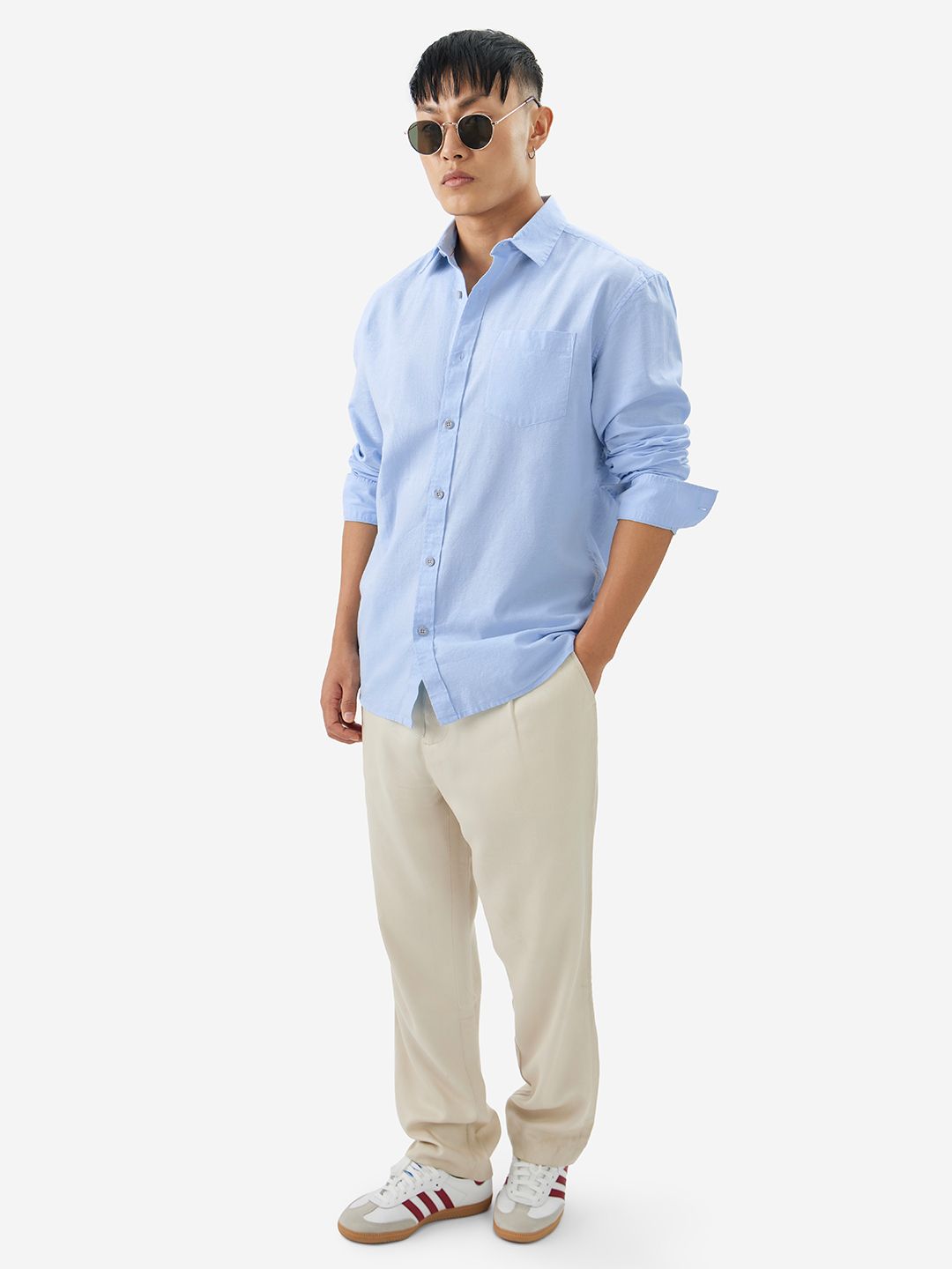 Cotton Linen: Sky Blue Cotton Linen Shirts