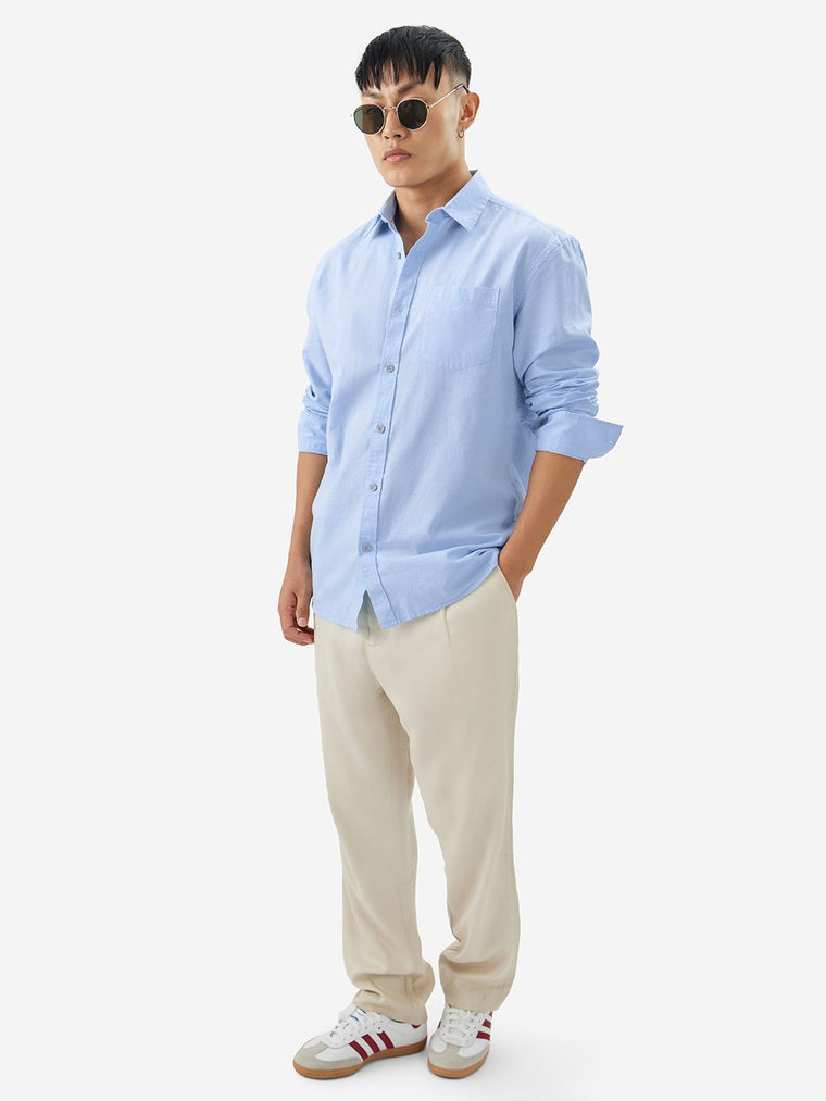 Cotton Linen: Sky Blue Cotton Linen Shirts