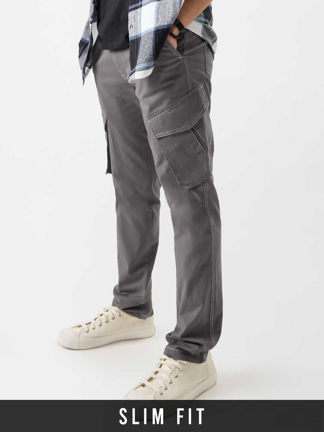 Solids: Misty Grey Men Cargo Pants