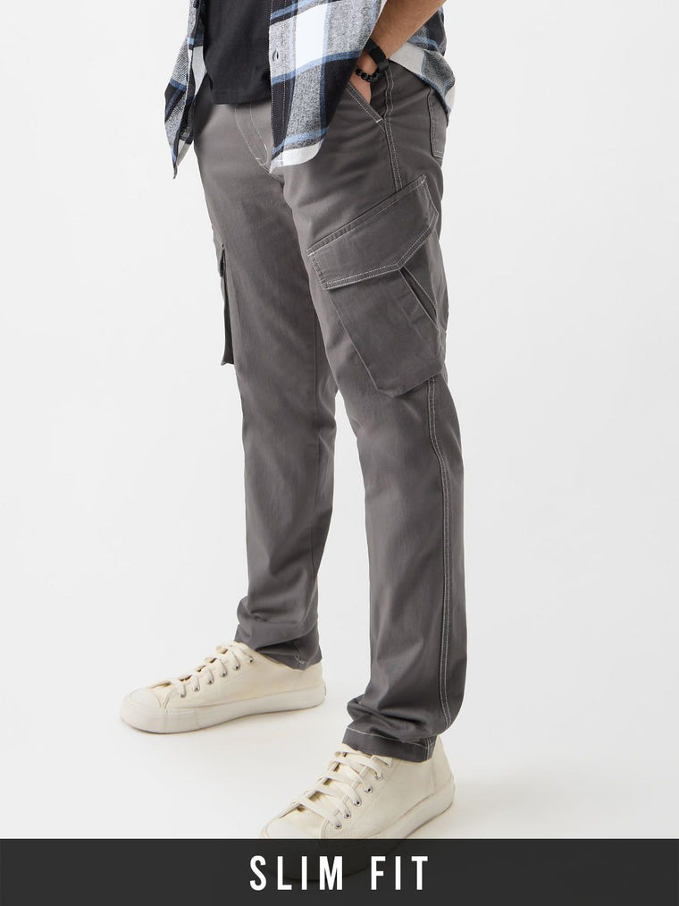 Solids: Misty Grey Men Cargo Pants