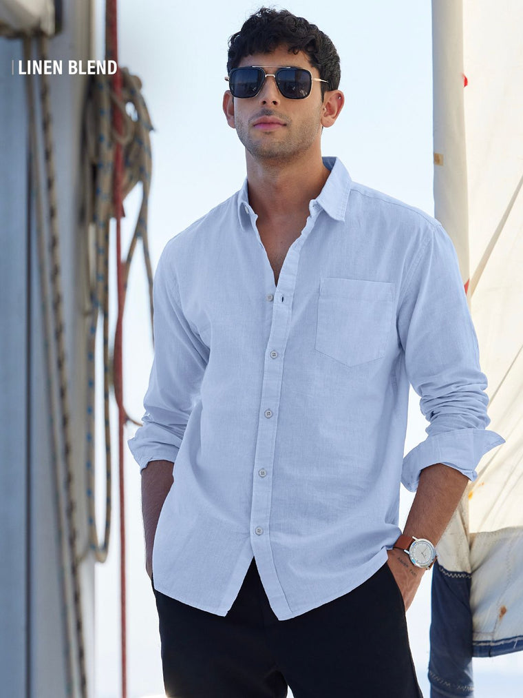 Cotton Linen: Sky Blue Cotton Linen Shirts
