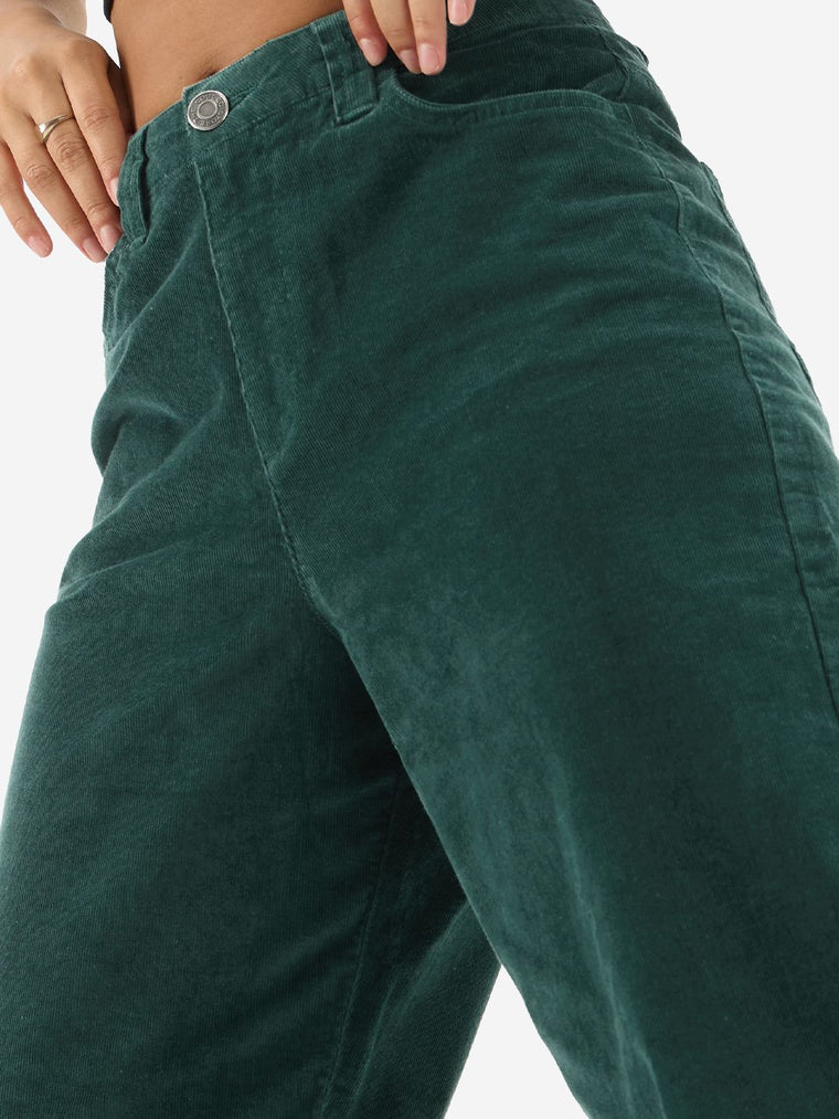 Corduroy Pants: Emerald Green Women Straight Pants