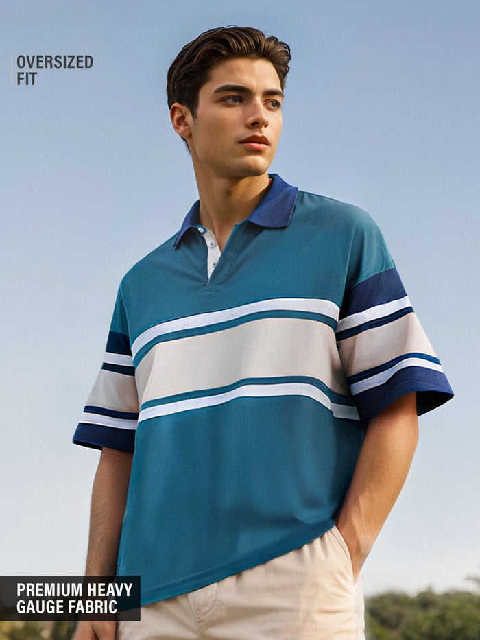 Solids: Ocean Blue Colourblock Oversized Polos