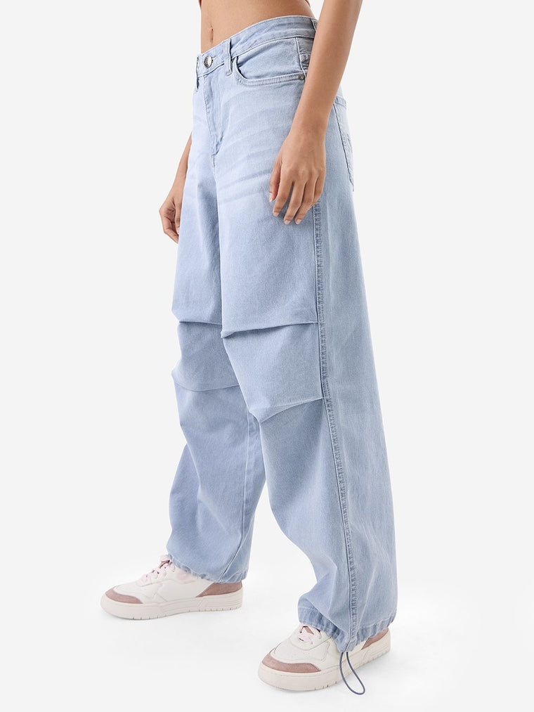 Parachute Jeans: Ice Blue Women Baggy Denims