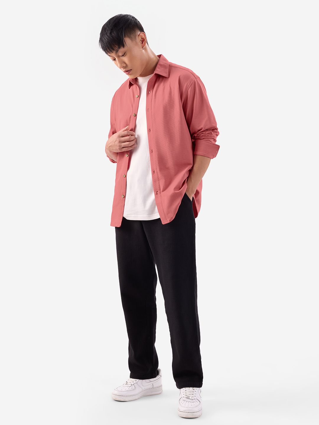 Textured Shirt: Coral Sand Men Textured Shirts
