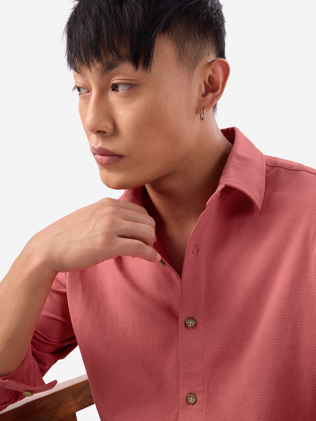 Textured Shirt: Coral Sand Men Textured Shirts
