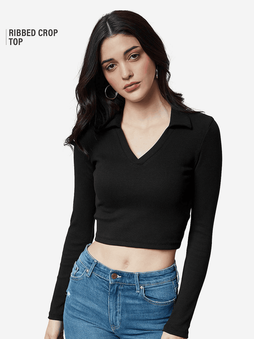Essential Solids: Black Women Cropped Polos