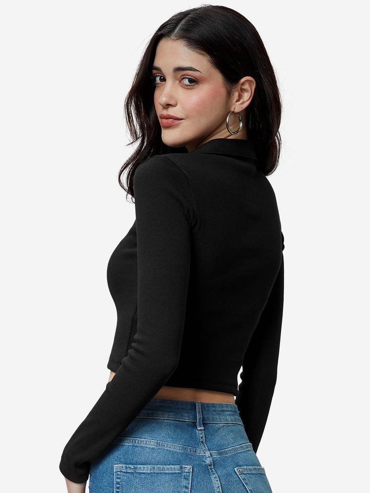 Essential Solids: Black Women Cropped Polos