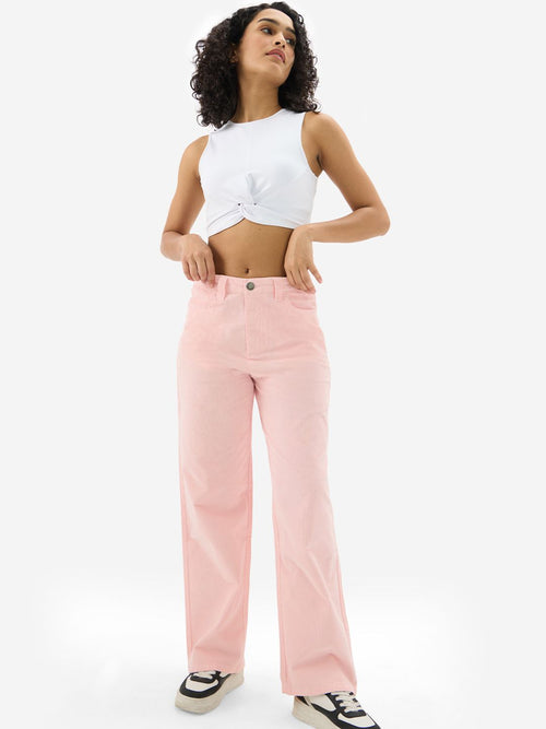 Corduroy Pants: Peachy Pink Women Straight Pants