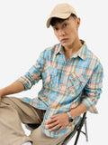 Plaid: Blue, Yellow Men Utility Shirts