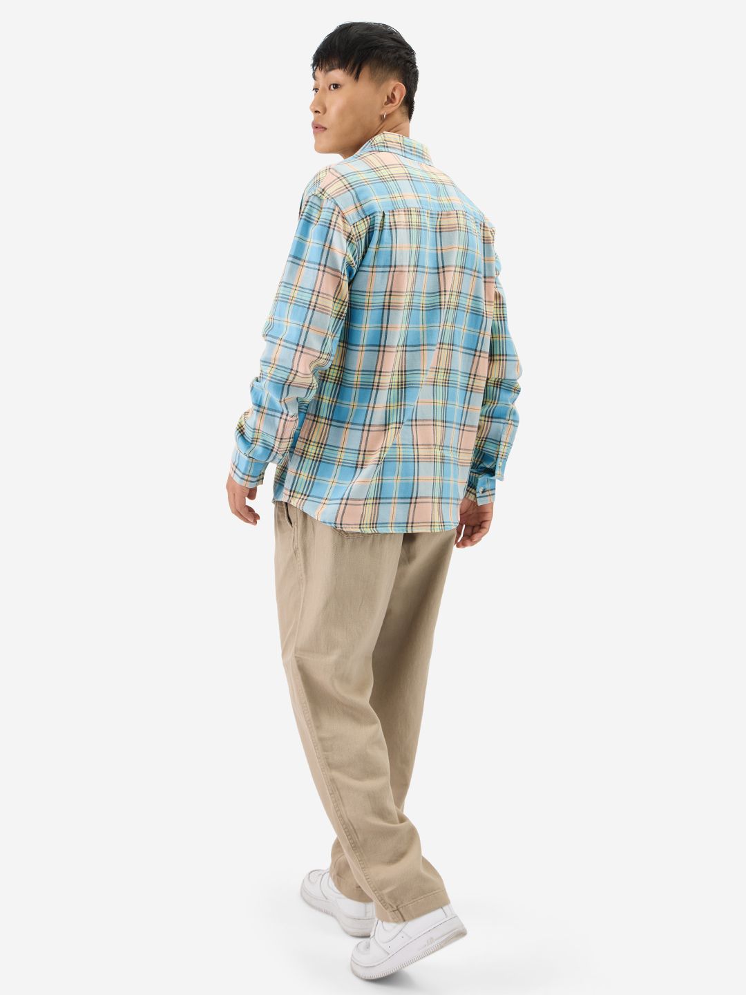 Plaid: Blue, Yellow Men Utility Shirts