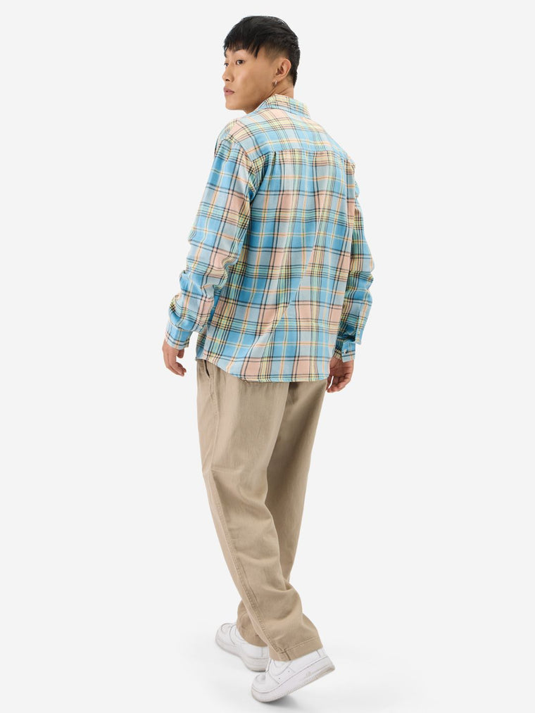 Plaid: Blue, Yellow Men Utility Shirts