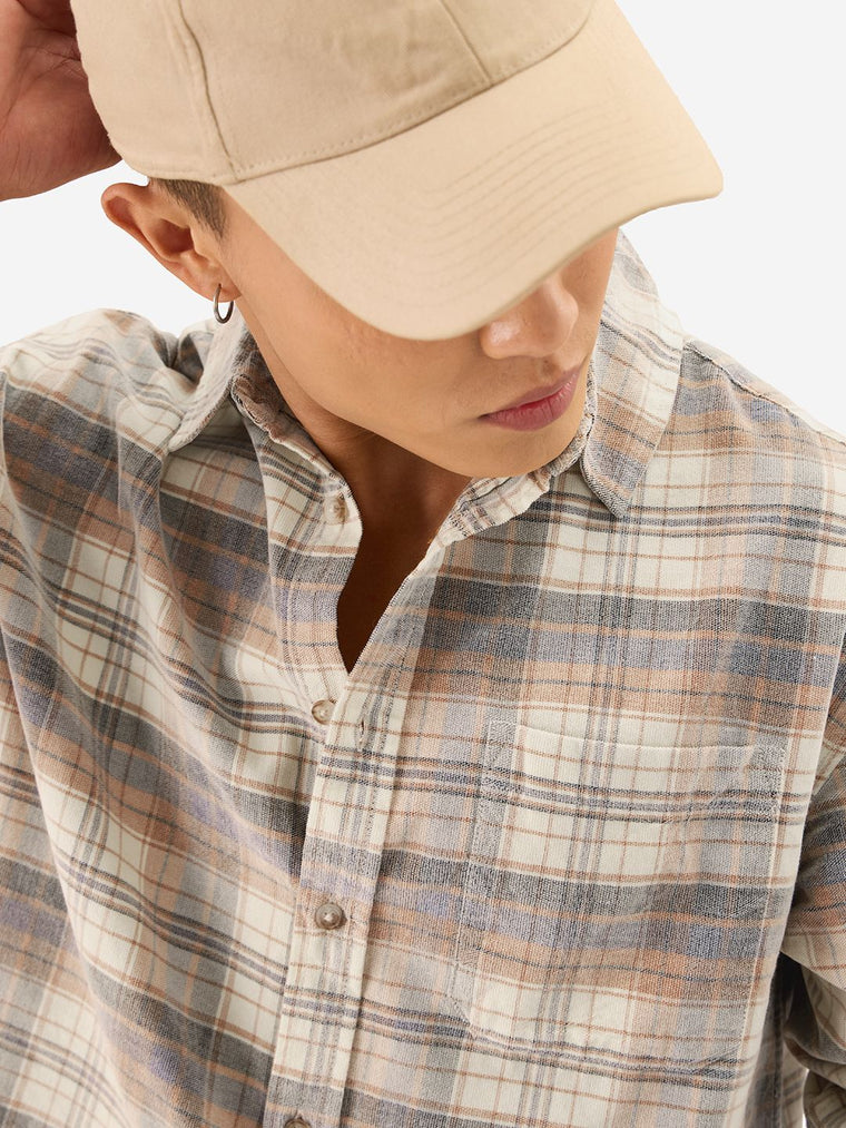 Plaid: Chestnut Men Textured Shirts