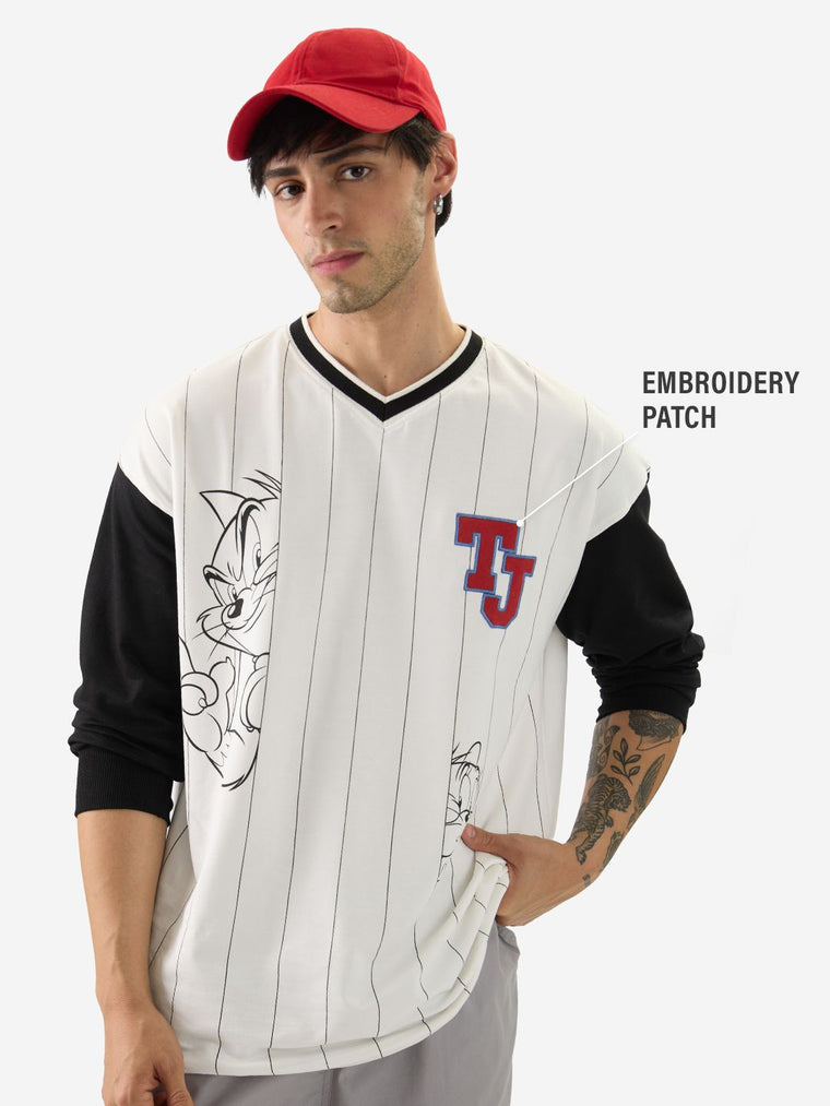 Tom & Jerry: Striped Oversized Full Sleeve T-Shirts