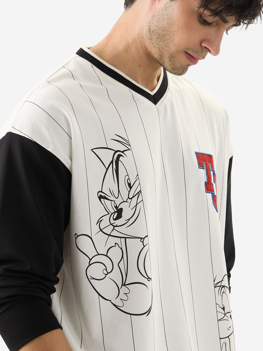 Tom & Jerry: Striped Oversized Full Sleeve T-Shirts