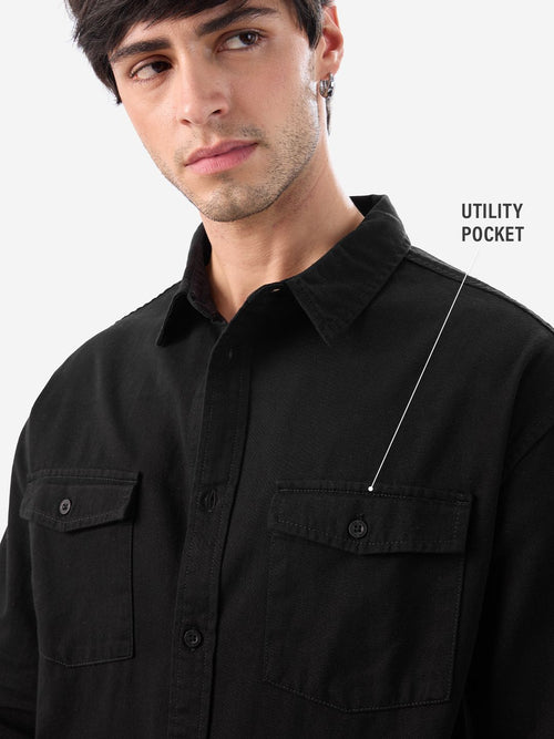 Solids: Mystic Black Men Utility Shirts